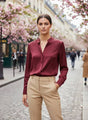 Summer Satin Maroon Mandarin Collar Shirt