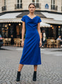 Women’s Luxury European Satin Royal Blue Midi Dress