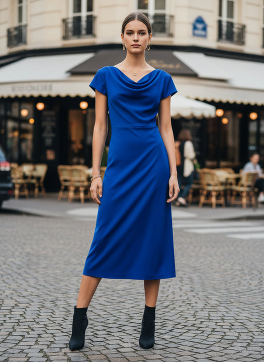 Women’s Luxury European Satin Royal Blue Midi Dress