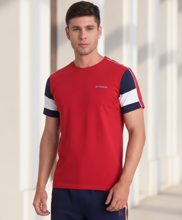 Mens Premium Cotton Colourblock Printed Half Sleeve Crew Neck T-Shirts