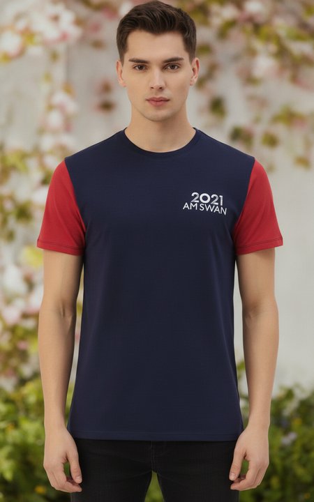 Mens Premium Cotton Lycra Colourblock Half Sleeve Crew Neck T-Shirts