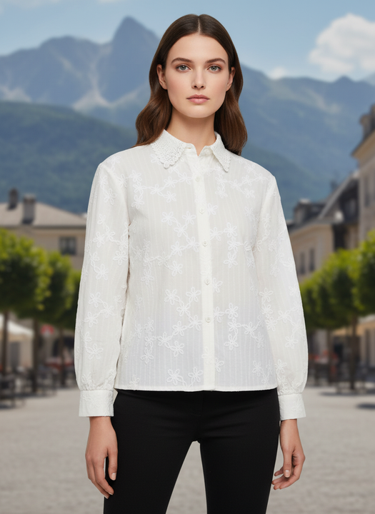 White Floral Embroidered Women Shirt