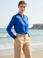 Summer Satin Royal Blue Mandarin Collar Shirt