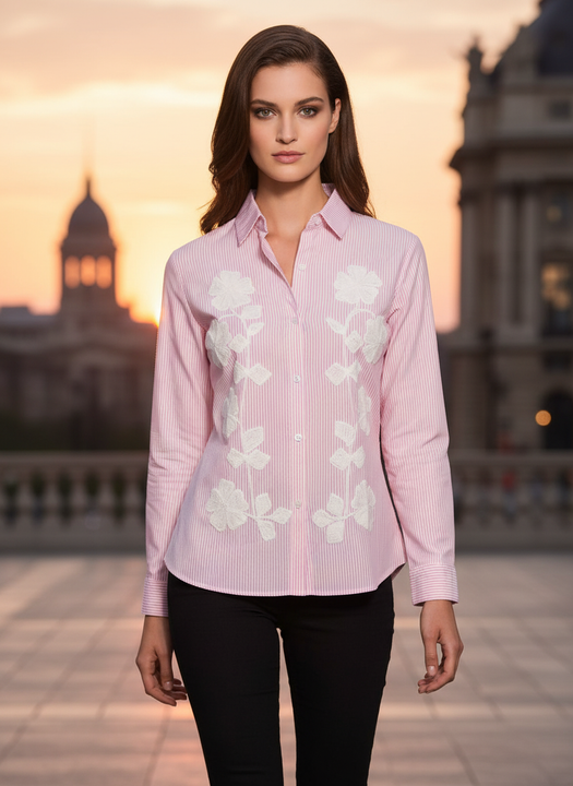Blush Charm Striped Embellished Designer Shirt