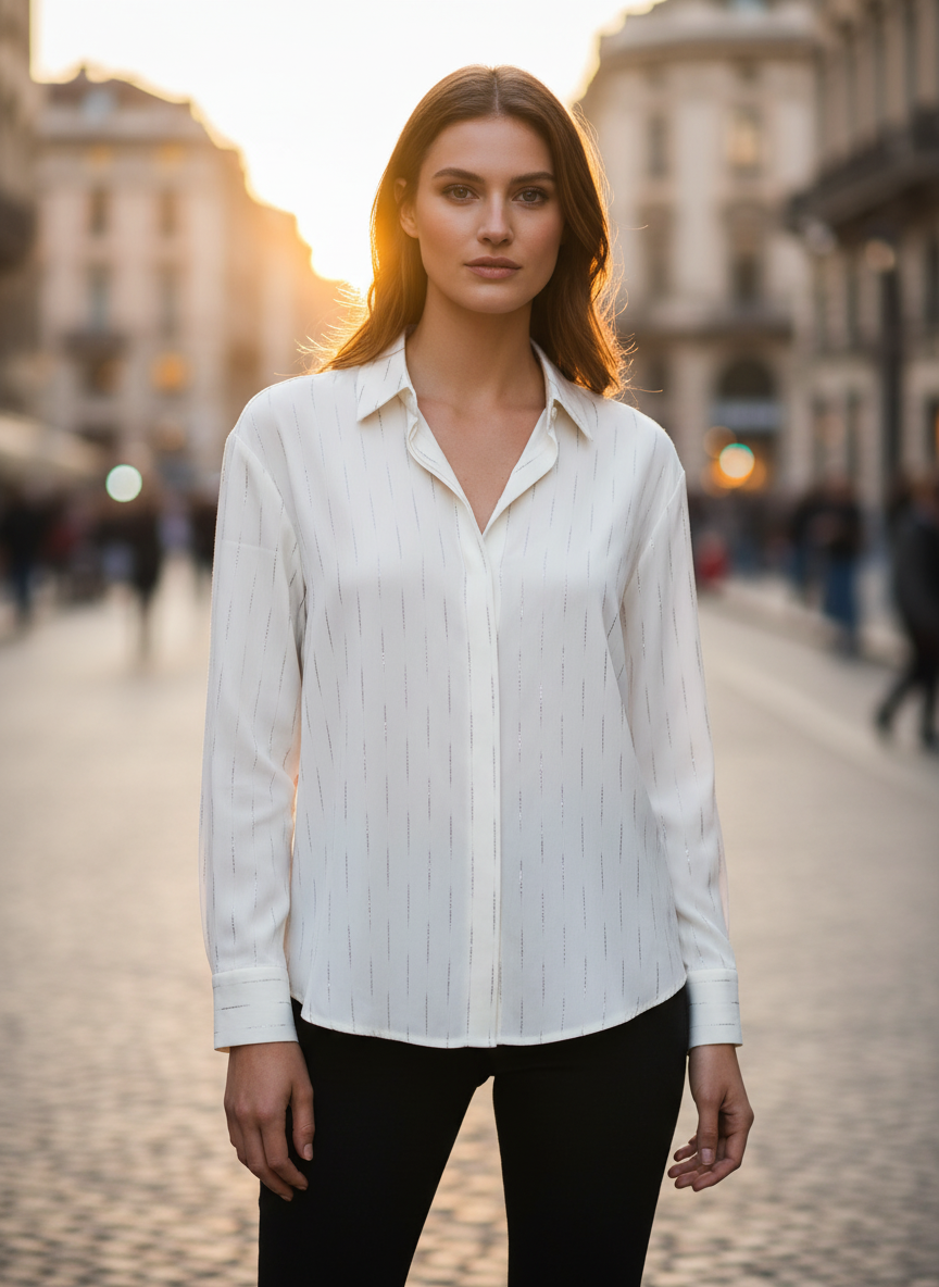 Off White Pinstripe Shirt for Women