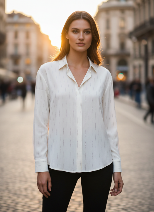 Off White Pinstripe Shirt for Women
