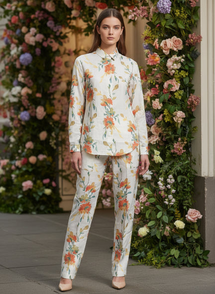 Premium Roman Satin Floral Coord Set