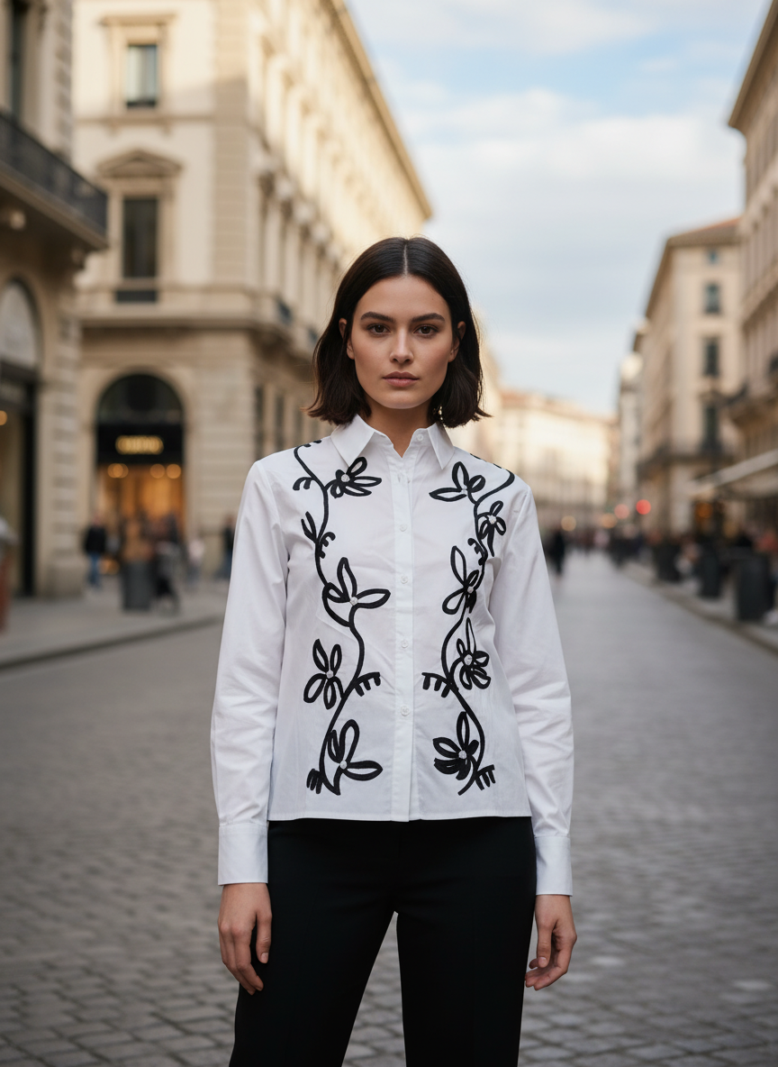 Elegant  Floral Embroidered Shirt for Women