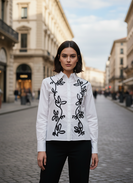 Elegant  Floral Embroidered Shirt for Women