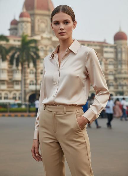 Tailored Fit European Satin Shirt With Pleated Placket