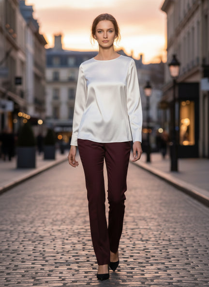 European Satin Bishop Sleeves Top
