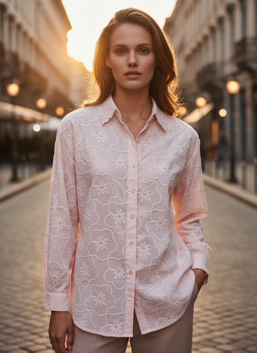 Light Pink Embroidered Women Shirt