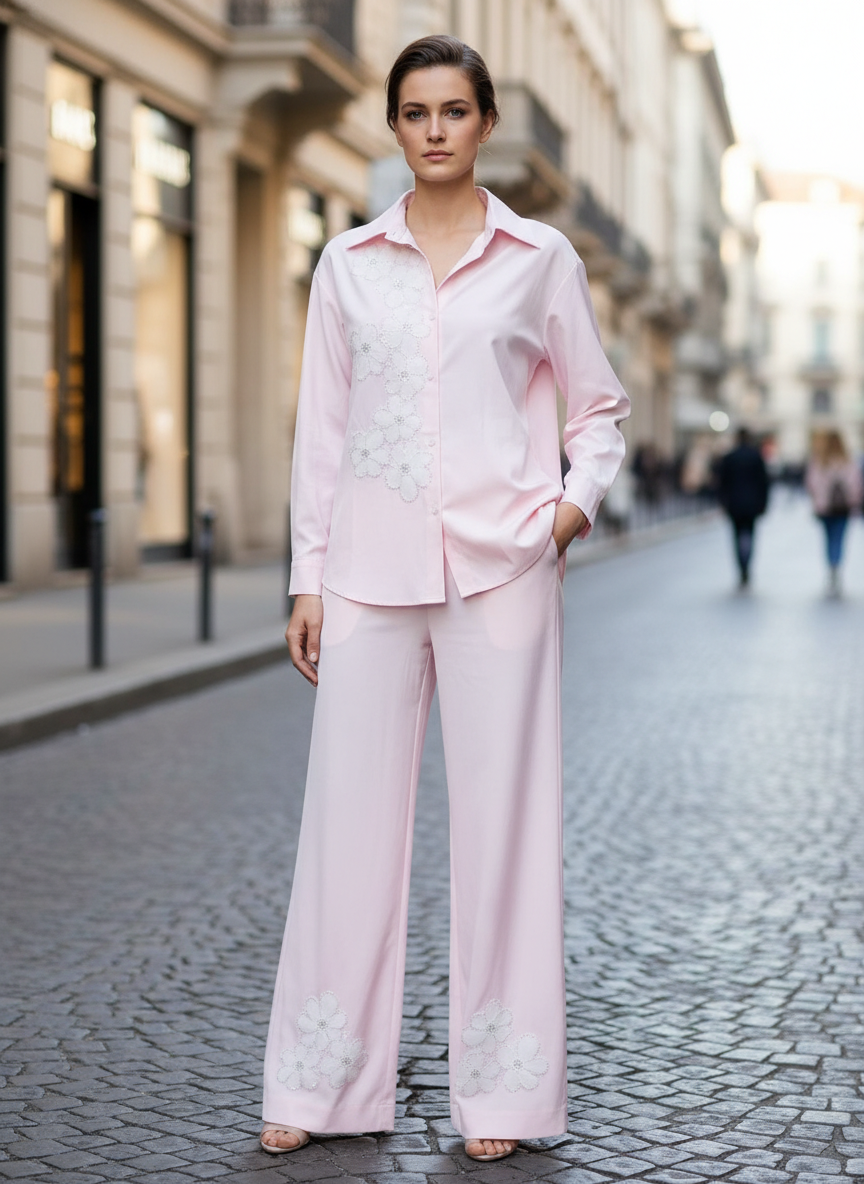 Elegant Pink Co-Ord Set with Floral Embroidery