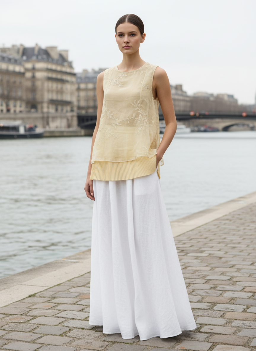 Elegant Layered Sleeveless Top with Maxi Skirt Set