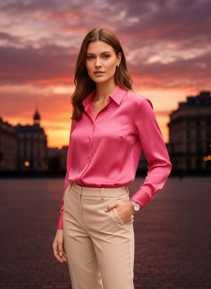 Ballerina Pink Regular Fit Summer Satin Shirt