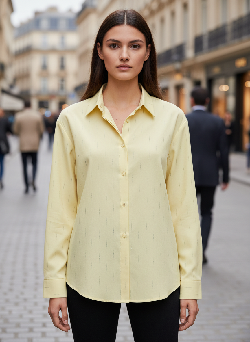 Butter Yellow Striped Formal Shirt for Women