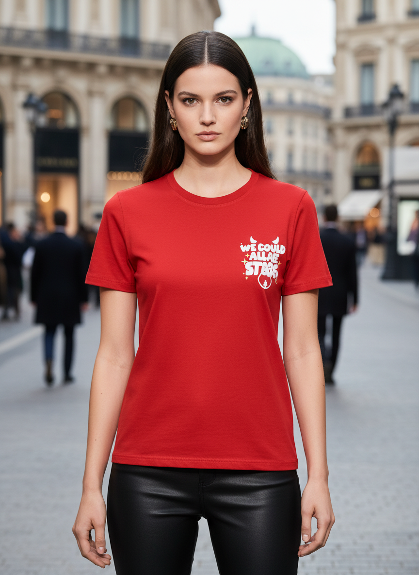 Red We Could All Be Stars Graphic Oversized T-Shirt for Women