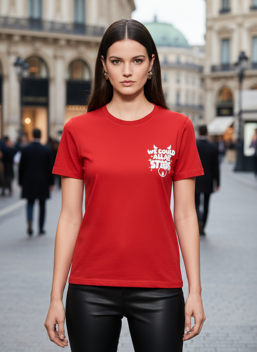 Red We Could All Be Stars Graphic Oversized T-Shirt for Women