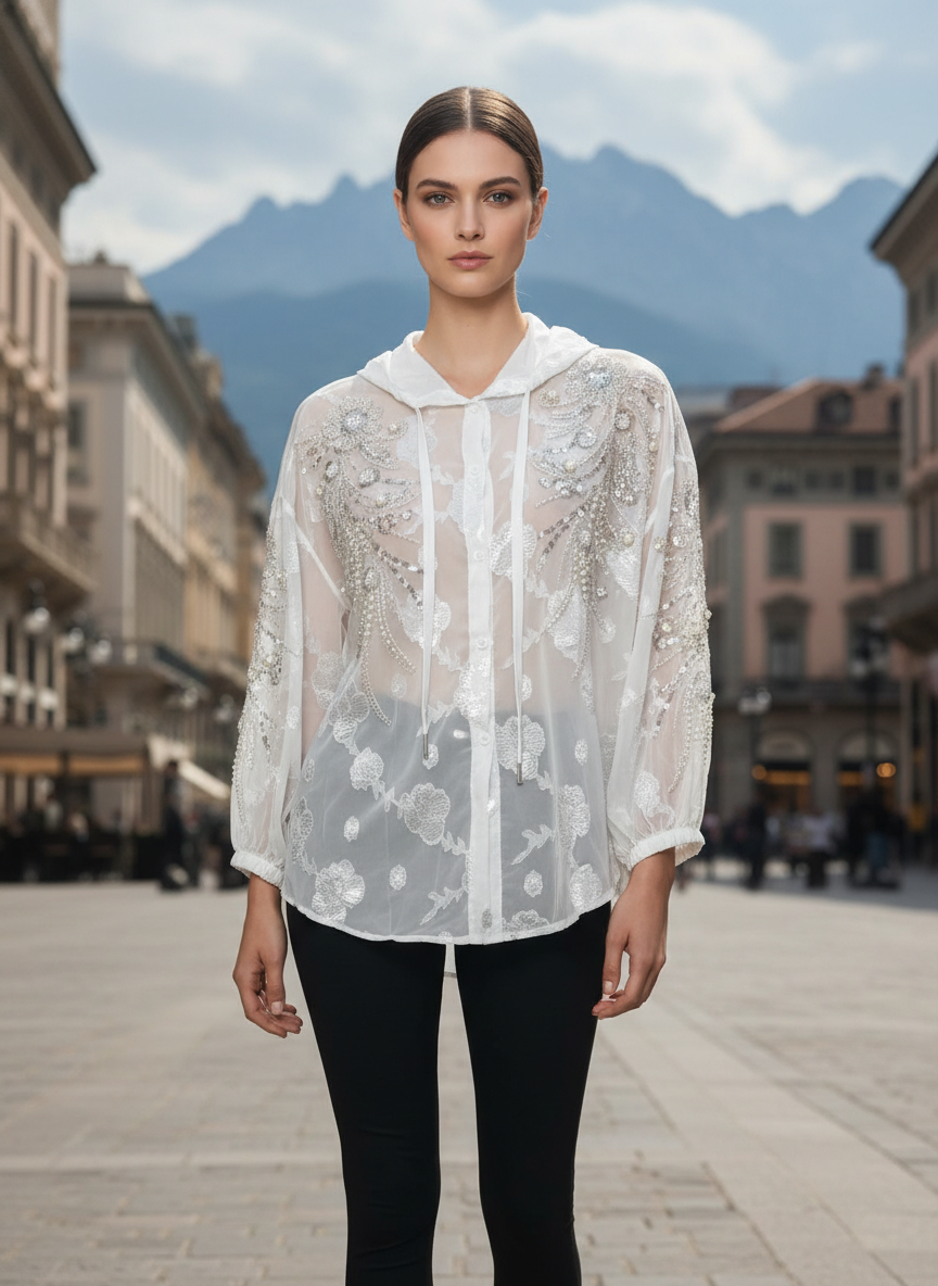 Sheer Embroidered Women’s Hooded Top