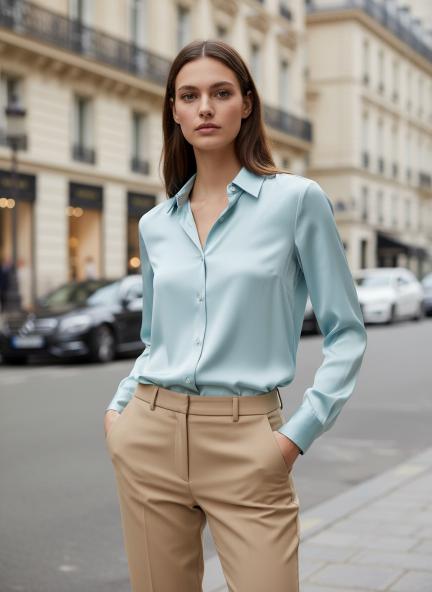 Light Cyan Regular Fit Summer Satin Shirt