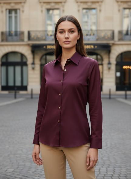 Tailored Fit European Satin Shirt With Pleated Placket