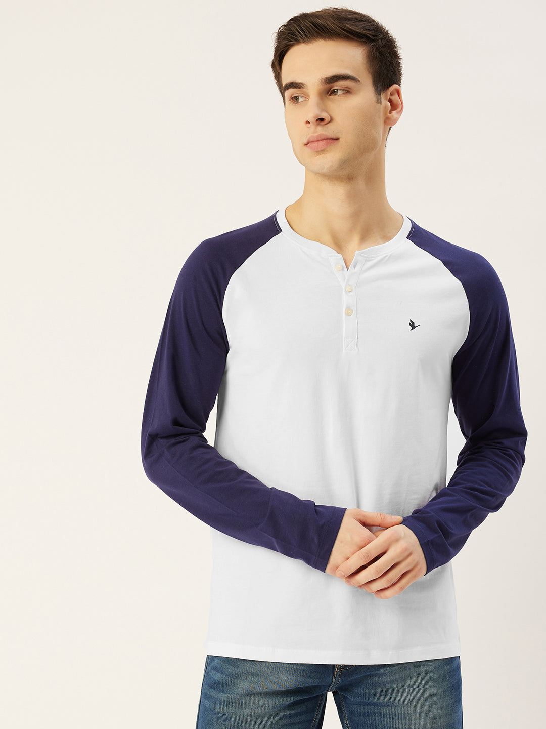 Premium Cotton Lycra Colourblock Printed Full Sleeve Henley T-Shirts