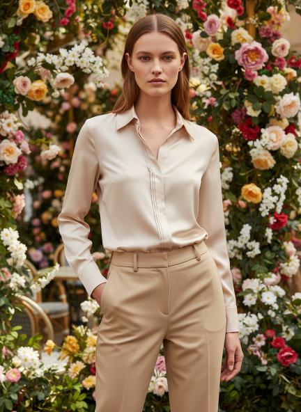 Tailored Fit European Satin Shirt With Pleated Placket