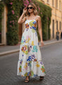 Premium Micro Digital Print  Shoulder Strap Maxi Dress With Slash Pocket
