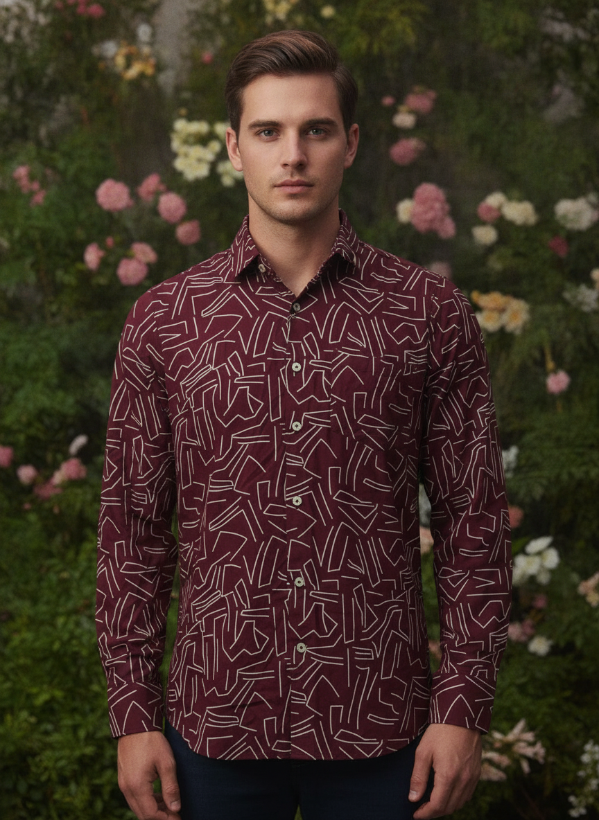 Premium Rayon Shirt For Men With Spread Collar And Smart Fit In Self Design