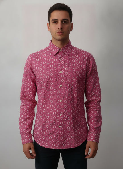 Men'S Premium Rayon Shirt With Pink Block Print