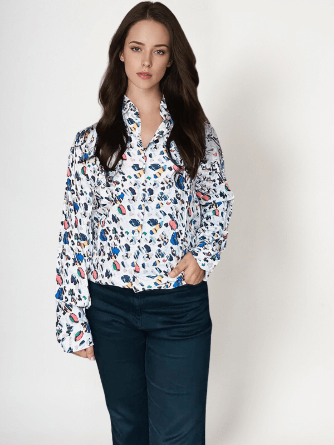 Women's Premium White Printed Rayon Shirt