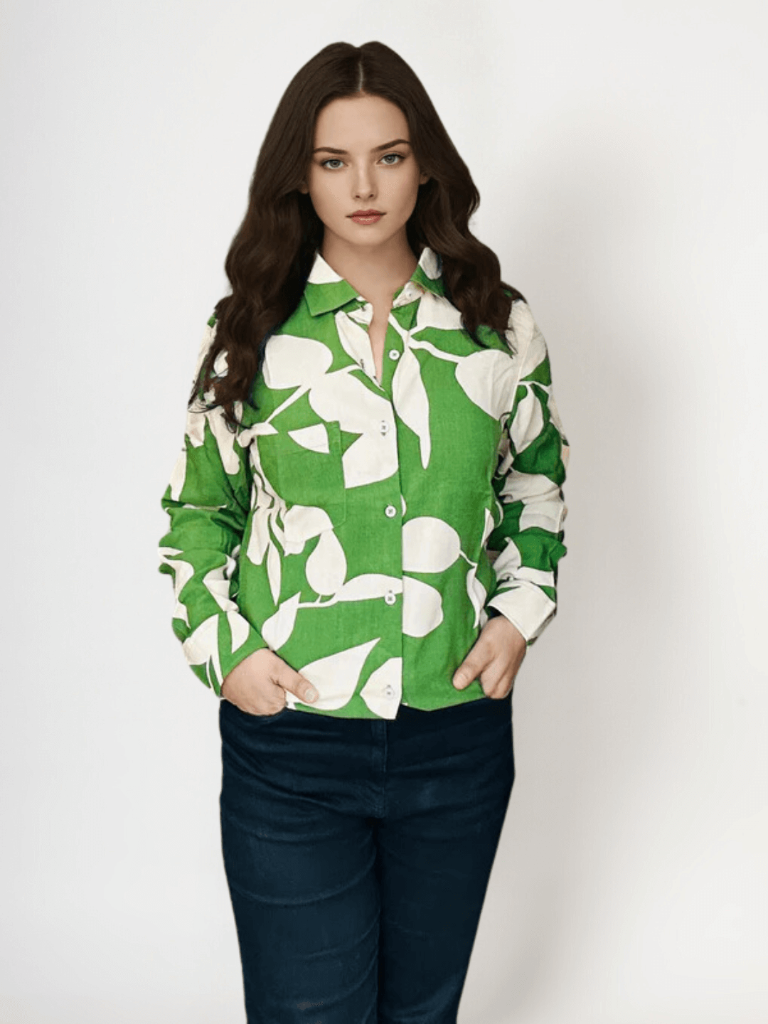 Women's Premium Rayon Casual Shirt With Green Floral Print