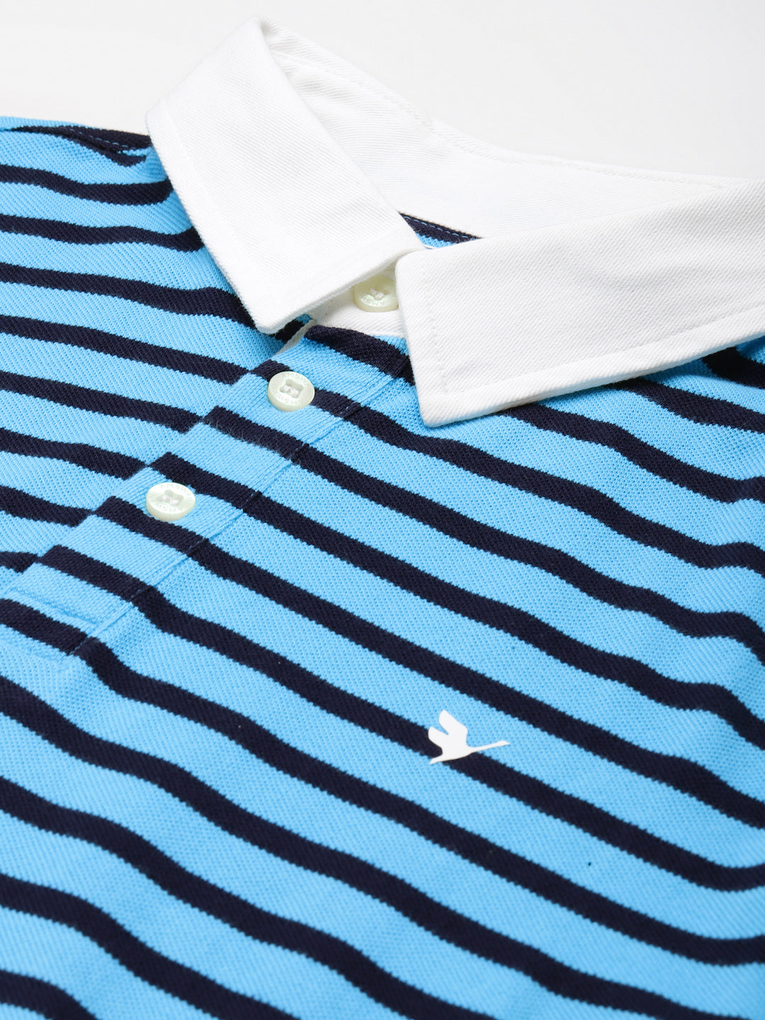 Premium Blue Cotton Striped Half Sleeve Polo