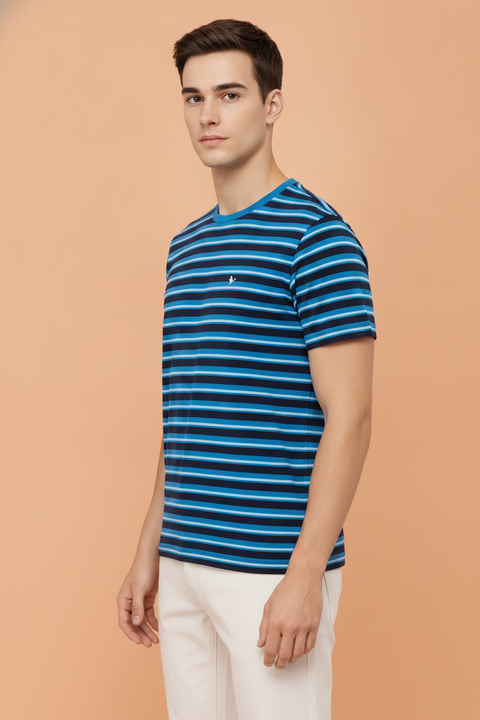 Mens Premium Cotton Striped Half Sleeve Crew Neck T-Shirts