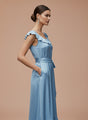 Women’s Luxury European Satin Ice Blue Mist Midi Dress