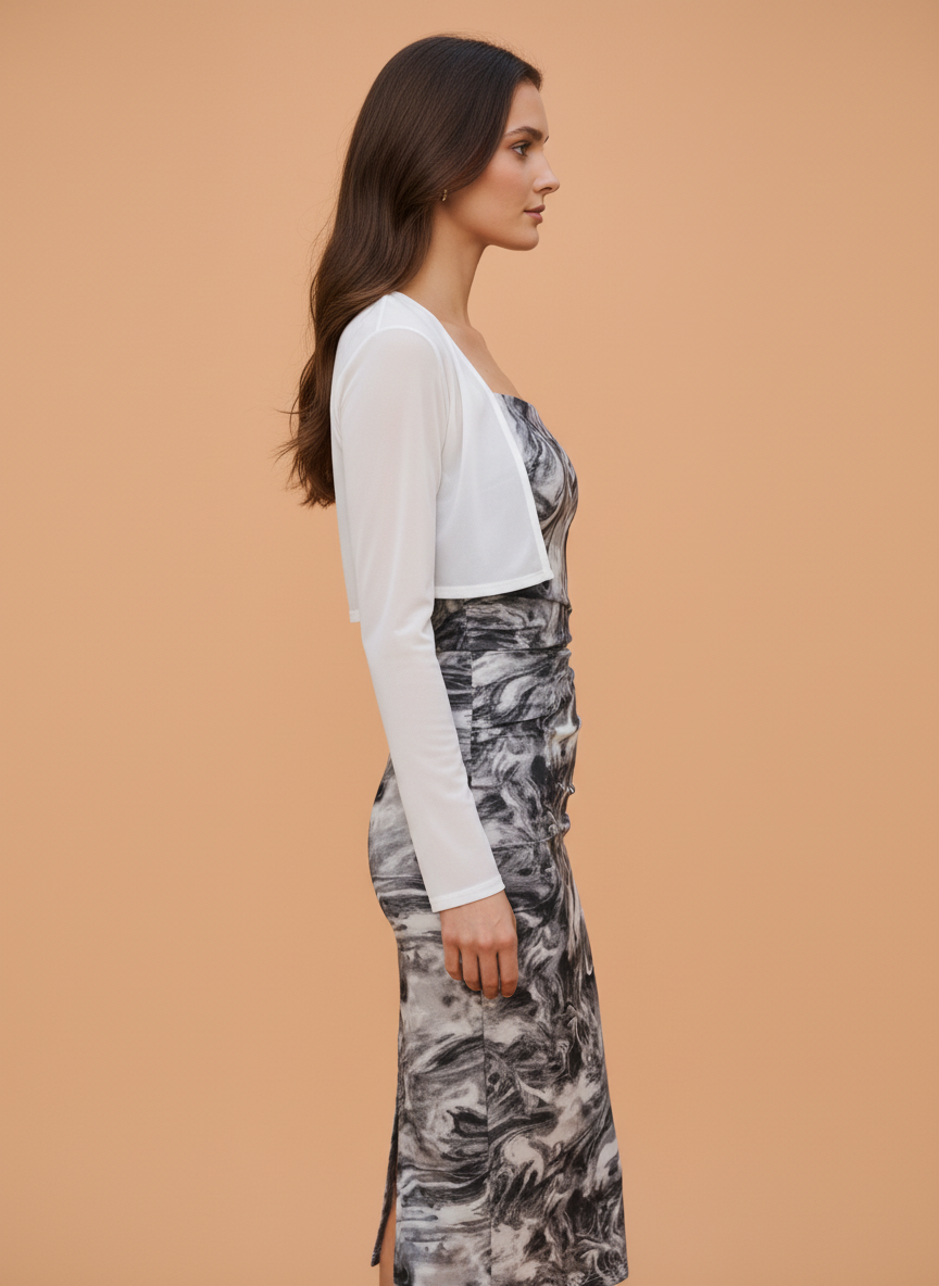 Women’s Black & White Marble Print Bodycon Midi