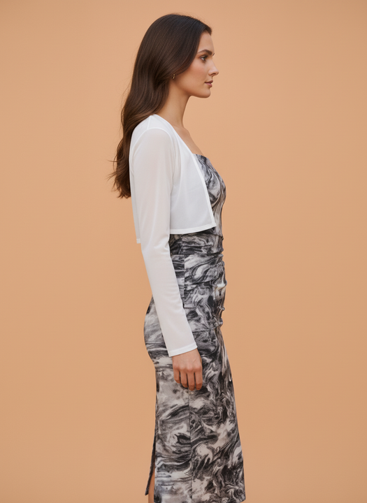 Women’s Black & White Marble Print Bodycon Midi