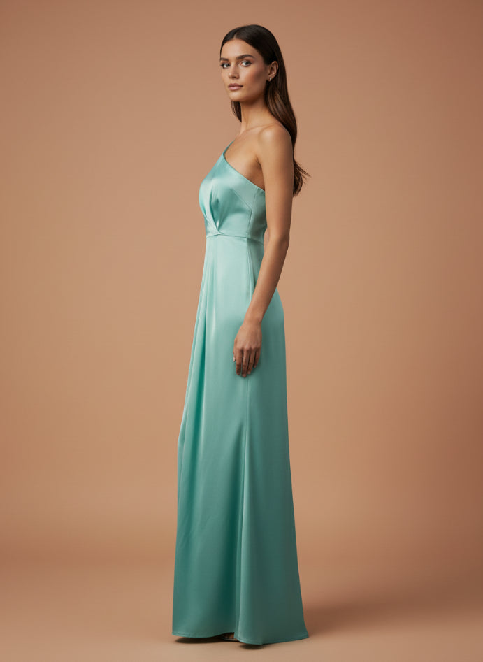Women's Luxury One-Shoulder European Satin Dress Mint Frost