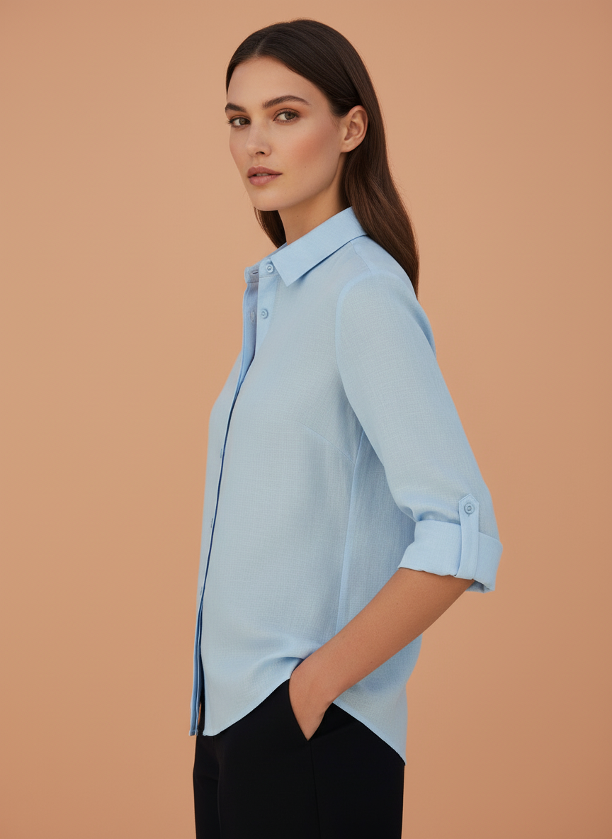 Elegant Sky Blue Embroidered Womens Shirt
