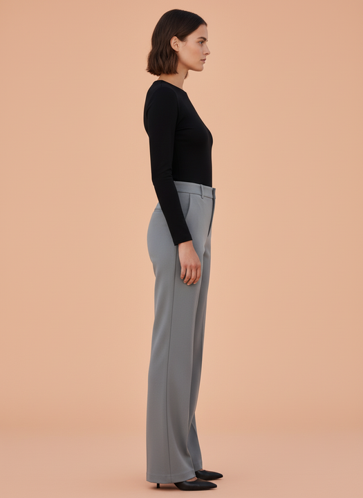 Grey Straight Fit Trousers for Women