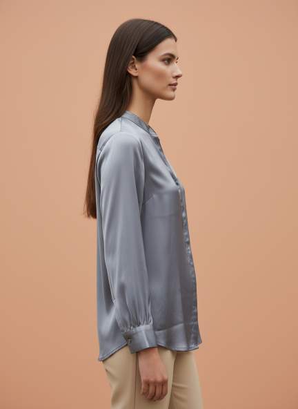 Summer Satin Bluish Grey Mandarin Collar Shirt