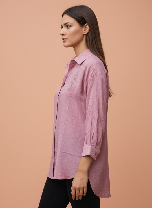 Blush Pink Embroidered Casual Shirt for Women