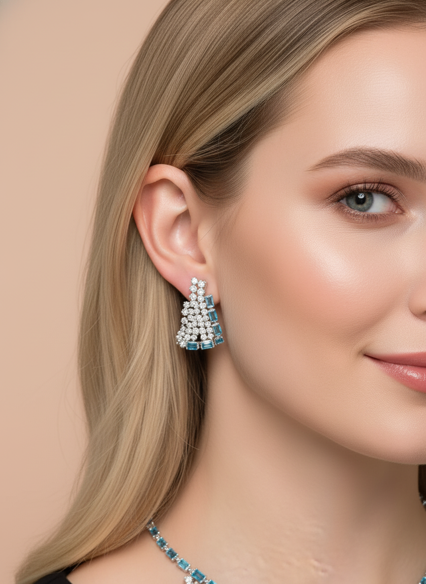 Luxury Aqua Blue Cubic Zirconia Necklace & Earrings Set