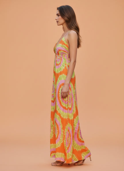 Vibrant Tie-Dye Spiral Maxi Dress for Women