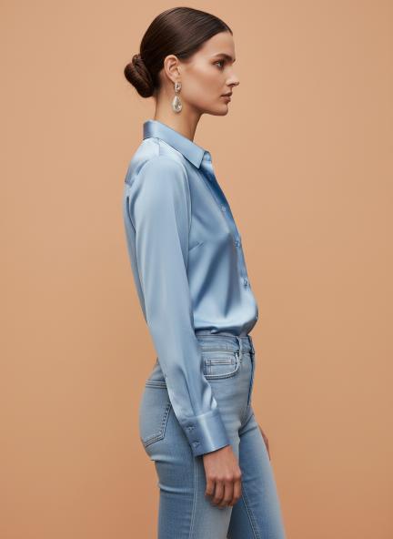 Steel Blue Regular Fit Summer Satin Shirt