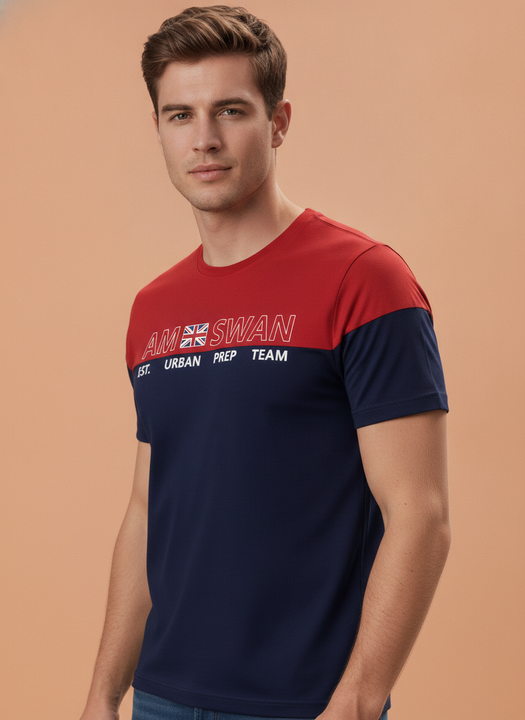 Mens Premium Cotton Colourblock Printed Half Sleeve Crew Neck T-Shirts