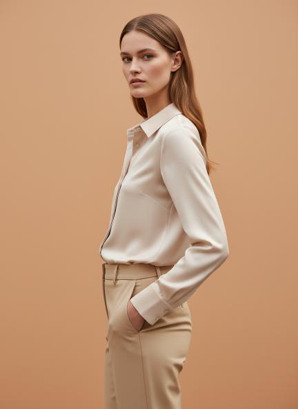 Tailored Fit European Satin Shirt With Pleated Placket