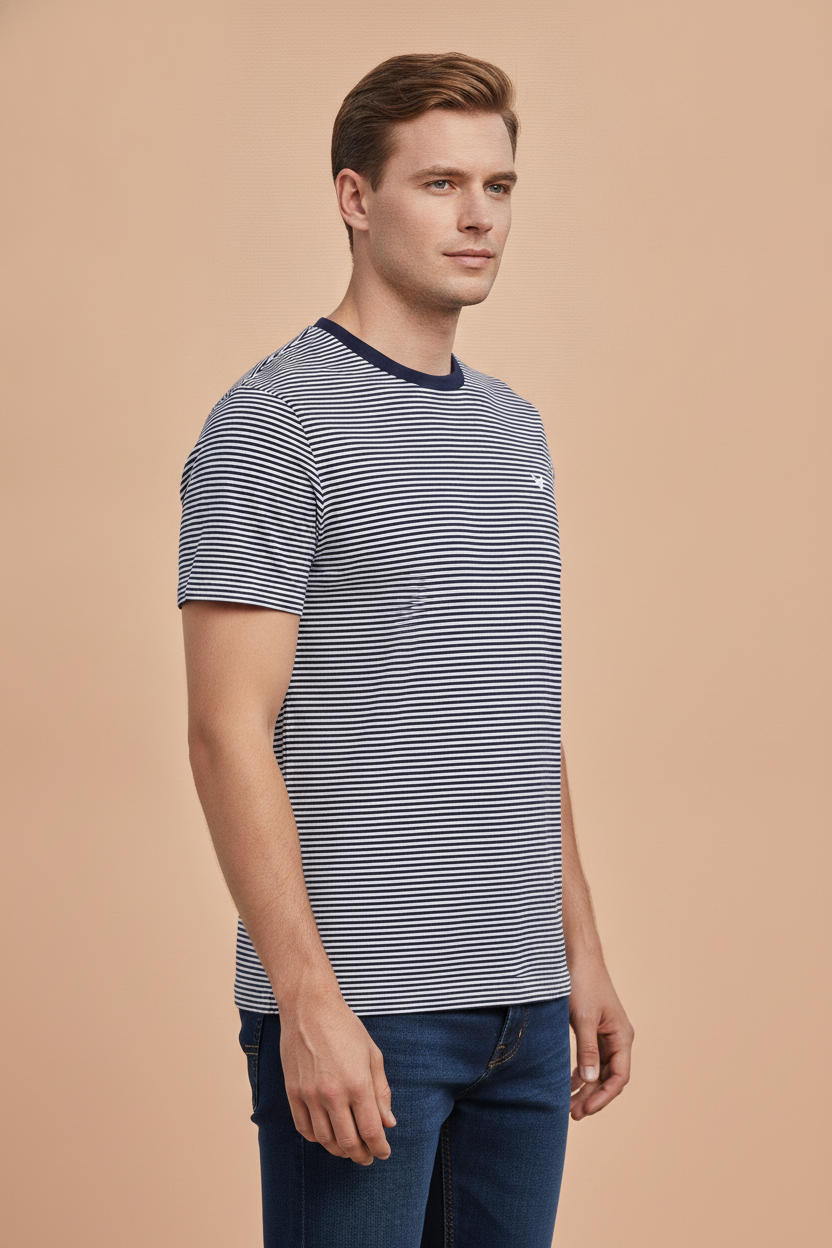 Mens Premium Cotton Striped Half Sleeve Crew Neck T-Shirts