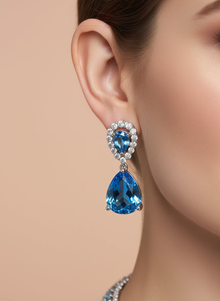 Blue Cubic Zirconia Necklace & Earrings Set for Women