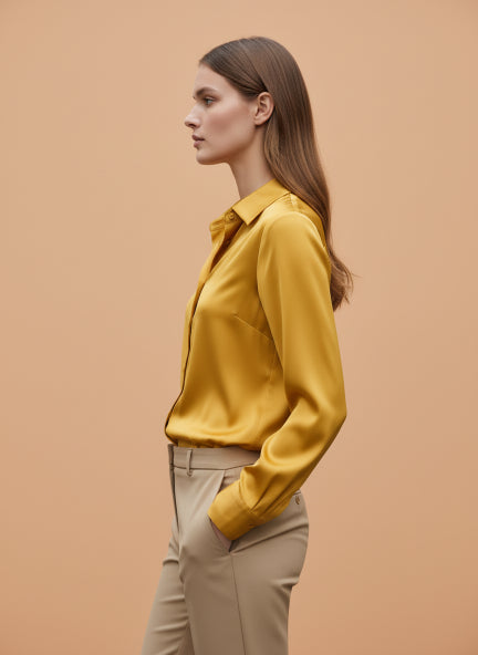 European Satin Spread Collar Shirt